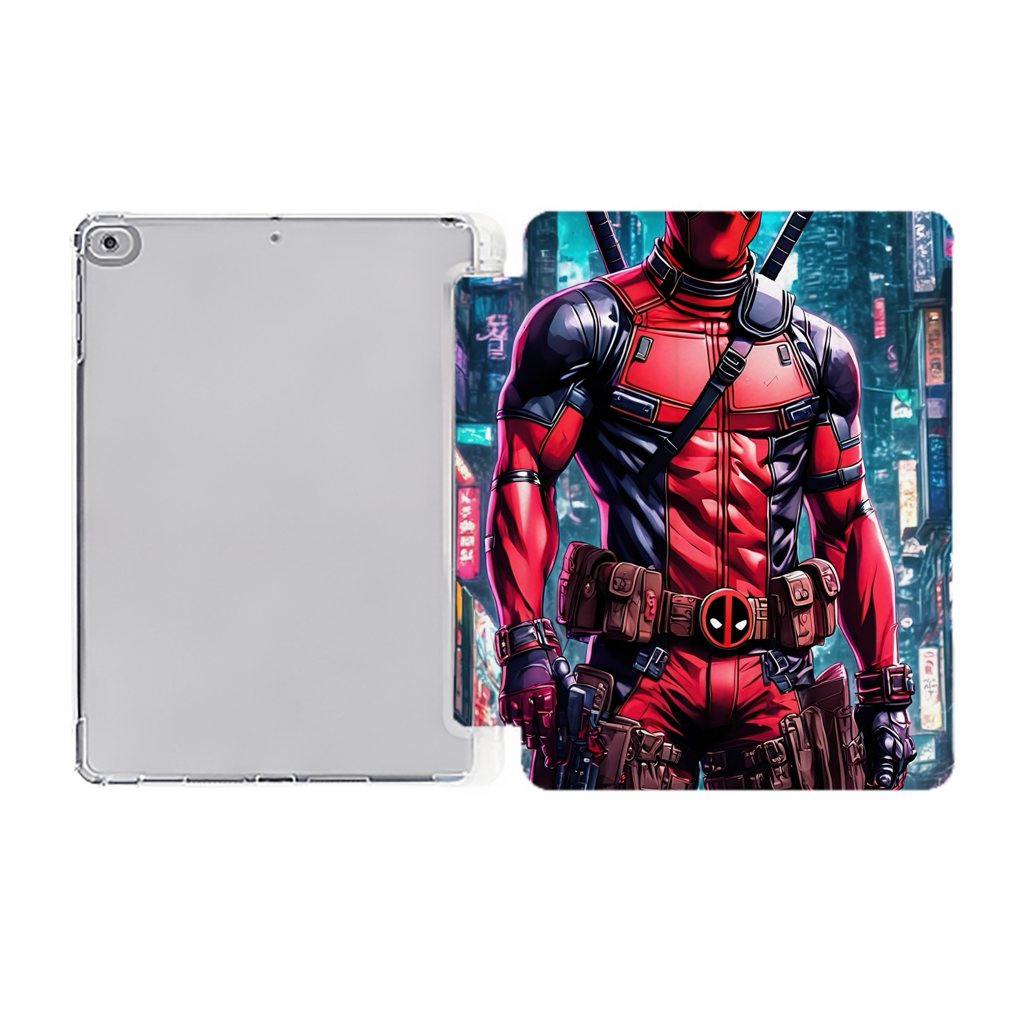 （画像用） Deadpool デッドプール IPad ケース ペン収納付き 三つ折りスタンド PUレザー×シリコン 対応機種9.5/10.5/10.9インチ